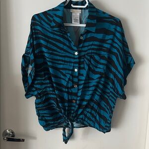 Like new Michael Kors Teal and Black Zebra Print Button Down Shirt